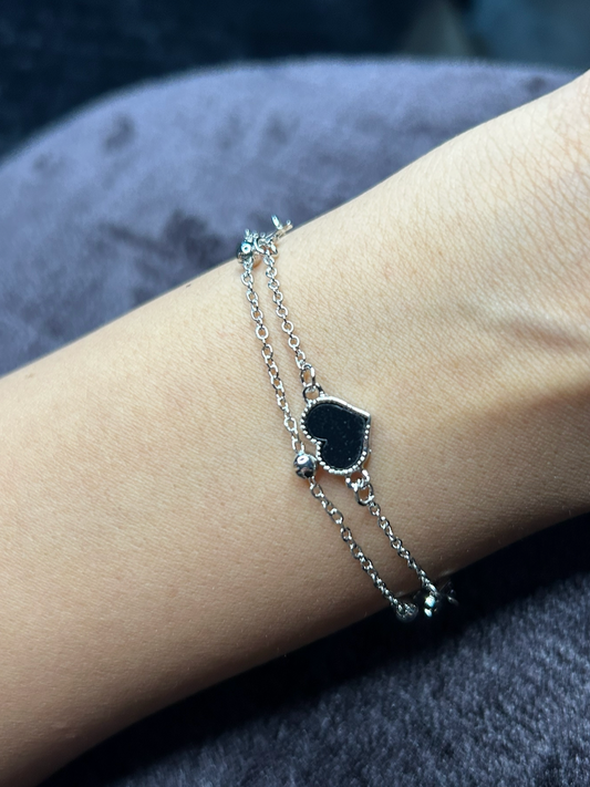 Double layered black heart bracelet